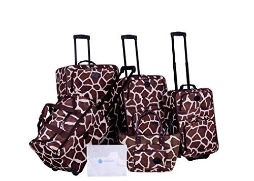 Suitcase with anti-theft features-suitcase with combination lock-American Flyer Barnum 6-Piece Luggage Set, Giraffe Brown