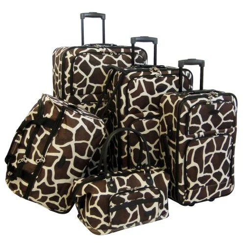 Suitcase with camouflage print-suitcase for family vacation-American Flyer Luggage Animal Print 5 Piece Set, Giraffe Brown, One Size