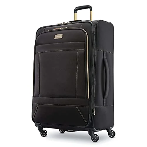 Suitcase for ski gear-travel-friendly suitcase-American Tourister Belle Voyage Softside Luggage with Spinner Wheels, Black, Checked-Large 28-Inch