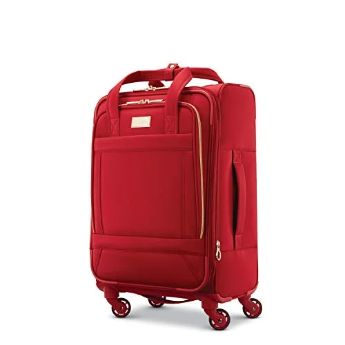 Suitcase with plush interior-compact hard-shell suitcase-American Tourister Belle Voyage Softside Luggage with Spinner Wheels, Red, Carry-On 21-Inch