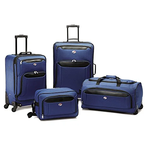 Suitcase for craft essentials-luggage suitcase with waterproof cover-American Tourister Brookfield 4 Piece Set, Navy/Black, One Size