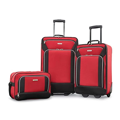 Suitcase for chill getaways-best soft-shell carry-on suitcase-American Tourister Fieldbrook Xlt 3Pc Set (Bb/ 21/25 Upright), Red/Black