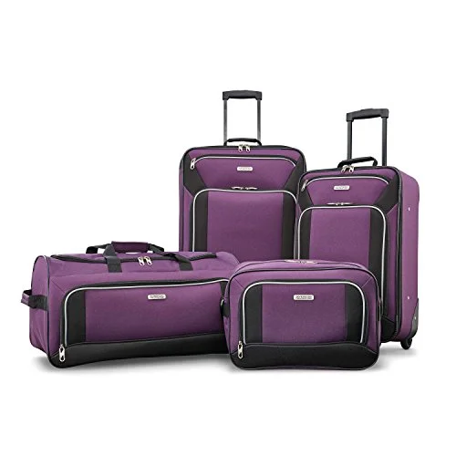 Suitcase with thick straps-high-end travel suitcase-American Tourister Fieldbrook Xlt 4Pc Set (Bb/Wh Dfl/ 21/25 Upright), Purple/Black