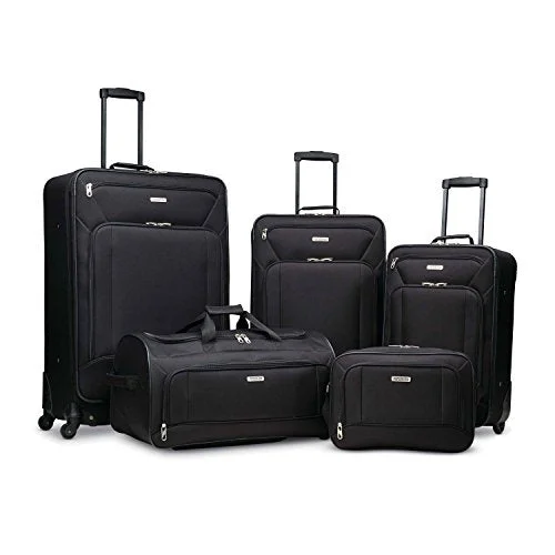 Suitcase for workplace gear-luxury business travel suitcase-American Tourister Fieldbrook Xlt 5Pc Set (Bb/Wh Dfl/21/25 Upr/29 Spn), Black