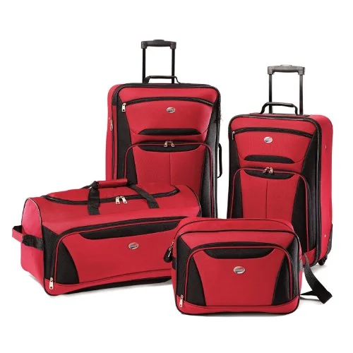 Suitcase with multiple wheels-durable suitcase for airlines-American Tourister Luggage Fieldbrook Ii 4 Piece Set, Red/Black, One Size