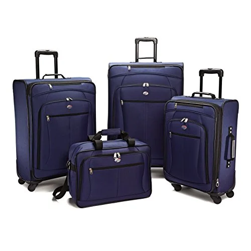 Suitcase for summer essentials-suitcase for fashion lovers-American Tourister Luggage Pop Extra Spinner - 4 Piece Set (4Pc Set, Navy)