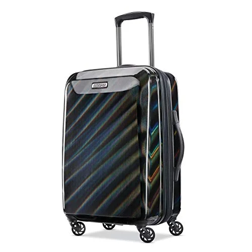 Suitcase for kids’ clothes-suitcase with built-in charger-American Tourister Moonlight Hardside Expandable Luggage with Spinner Wheels, Iridescent Black, Carry-On 21-Inch