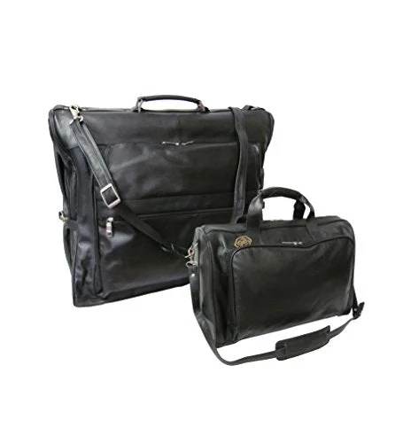 Suitcase for tech gear-expandable rolling luggage-Amerileather Black Leather Two Piece Set Traveler