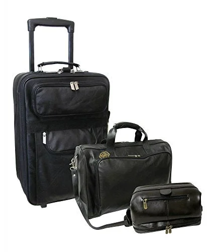 Suitcase for mini gear-best suitcase for children’s travel-Amerileather Cannon 3Pc Leather Luggage Set (Black)