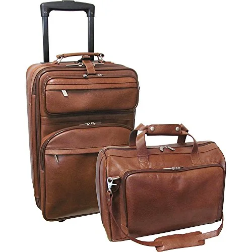 Suitcase with line print-compact luggage suitcase-Amerileather Leather 2 Pc. Carry-On Set (Brown)