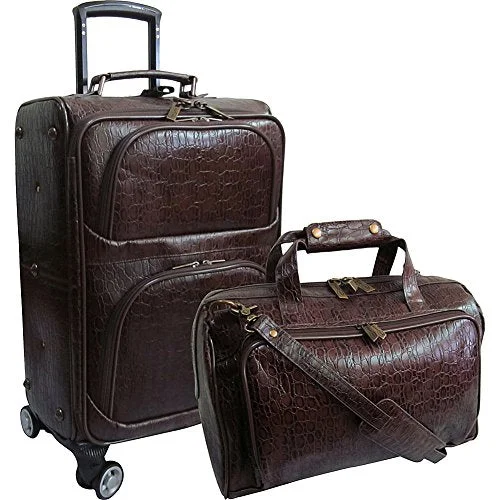 Suitcase for picnic kits-stylish luggage with wheels-Amerileather Traveler Rock-Print Two Piece Spinner Wheels Luggage Set (Dark