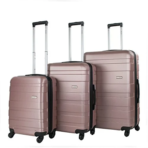 Suitcase with side wheels-hard-shell cabin luggage-Amka Verano Hardside 3-Piece Expandable Spinner Upright Luggage Set, Rose Gold