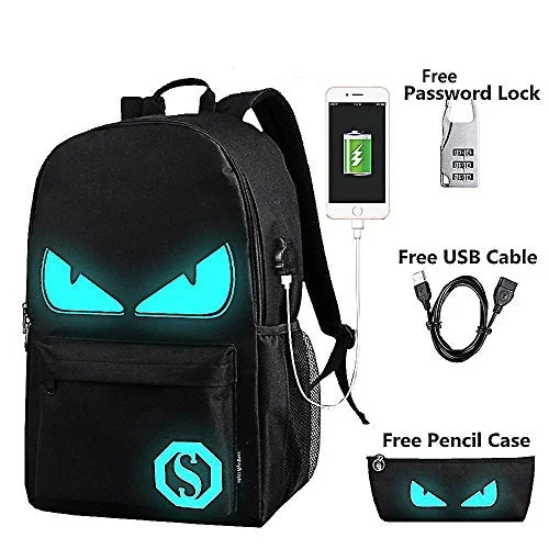 Suitcase for toiletries-suitcase with 360-degree wheels-Anime Luminous Backpack Noctilucent School Bags Daypack Usb Chargeing Port Laptop Bag Handbag For