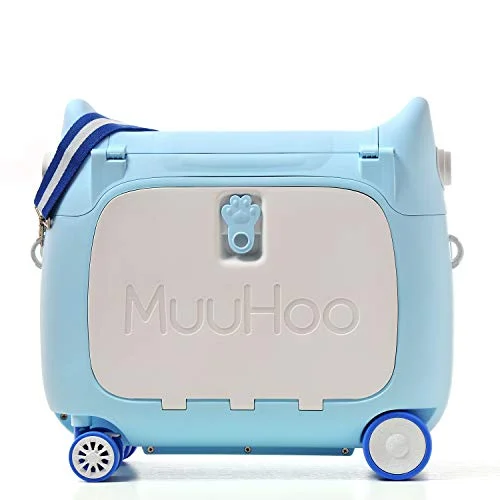 Suitcase with thick shell-rolling suitcase with compartments-ANIMOR Kids Travel Partner Ride-On Suitcase and Carry-On Luggage, Classic Rolling Luggage (Penguin Blue)