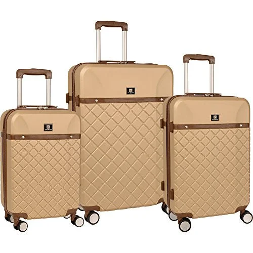 Suitcase with cool tones-durable suitcase for business travel-Anne Klein Greenwich Three Piece Hardside Luggage Set (20In/24In/28In), Semolina