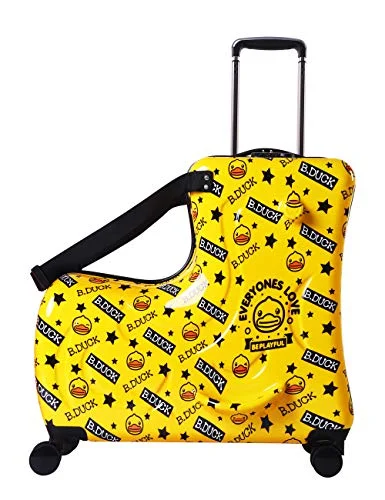 Suitcase for swim kits-travel suitcase for extended stay-AO WEI LA OW Cute Unisex Kids Ride on Suitcase Travel Trolley Case Spinner Carry on Luggage with Wheels suggest fits to kids aged 3-6 years old(Yellow/01, 20 Inch)