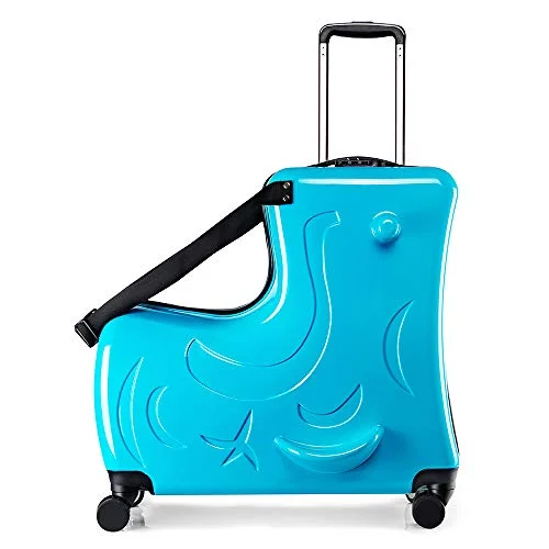 Suitcase for gift kits-travel suitcase for road trip-AO WEI LA OW Duffel Bag for Kids Ride-On Suitcase Carry-On Luggage with Wheels fits to kids aged 6-12 years old (Blue, 24 Inch).