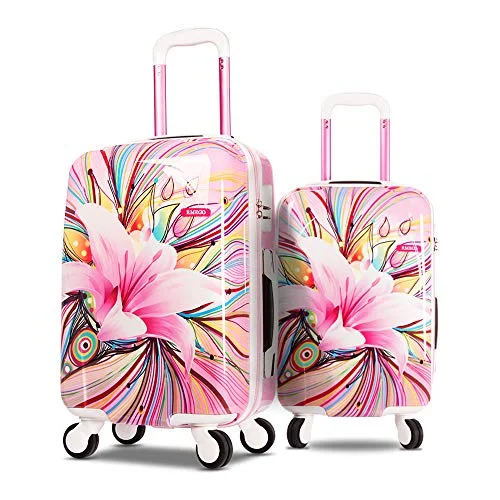 Suitcase for tech kits-luggage suitcase with expandable capacity-AO WEI LA OW Tourist Luggage Carry on Luggage with Spinner Wheels Rolling Suitcase for Women and Girls, Ascending Gardens Flowers (Pink ,20 Inch)