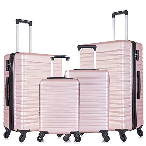 Suitcase for mountain trips-suitcase for airplane-Apelila 4 Piece TSA Hardshell Luggage Sets,Expandable Travel Suitcase,Carry On Luggage with Spinner Wheels Free Cover&Hanger Inside (Rose Gold)