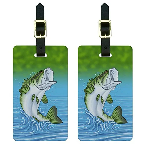 Suitcase for snow trips-cruise suitcase-Bass Fish - Fishing Jumping Out of Water Luggage Tags Suitcase ID Set of 2