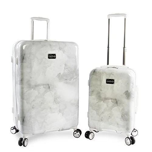 Suitcase with hip style-cabin-size luggage suitcase-Bebe Women'S Lilah 2 Piece Set Suitcase With Spinner Wheels, Silver Marble