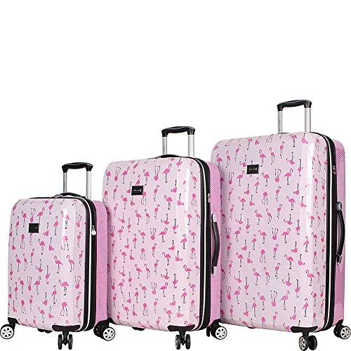 Suitcase for sports gear-suitcase with multi-directional wheels-Betsey Johnson Luggage Hardside 3 Piece Set Suitcase With Spinner Wheels (20" 26" 30") (One Size, Flamingo Strut)