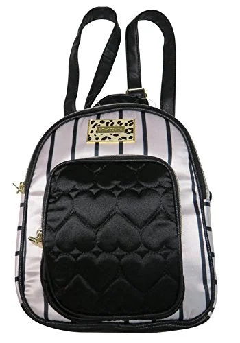 Crossbody multi-compartment casual bag-Betsey Johnson Mini Convertible Crossbody Backpack White/Black Pinstripe