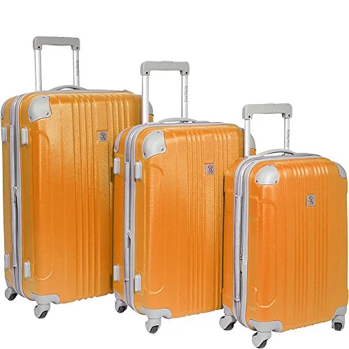 Suitcase with leopard print-deluxe suitcase for families-Beverly Hills Country Club Newport 3-Piece Hardside Spinner Luggage Set - Orange ( 21-Inch ,