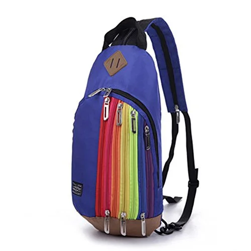 Crossbody bag for casual style-Bibitime Dark Blue Rainbow Style Nylon Outdoor Travel Chest Bag Sling Crossbody Messenger Bags