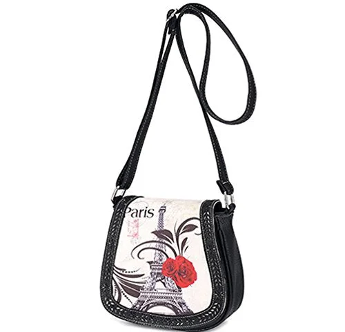 Crossbody crossbody for professional wear-Bibitime Hollow Leaves Paris Tower Flower Print Beach Shoulder Crossbody Messenger Bag Cross Body