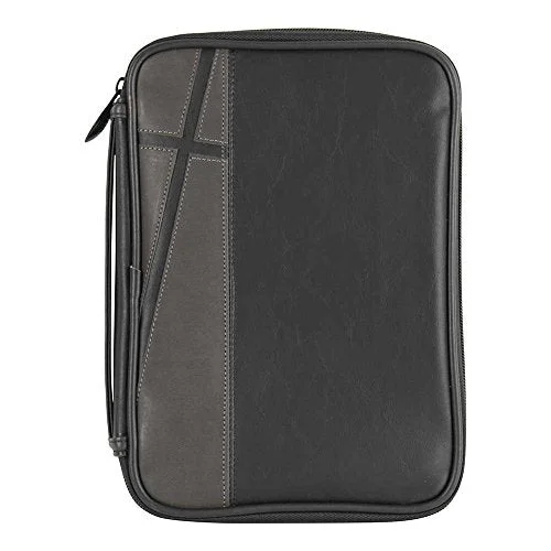 Suitcase for fast kits-eco suitcase with wheels-Black And Gray Faithful Leather Look Thinline Bible Cover Case With Handle