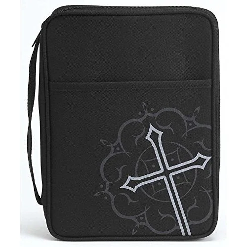 Suitcase for mini kits-spacious business suitcase-Black Medallion Cross And Pocket Large Nylon Bible Cover With Handle