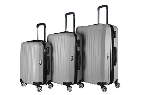 Suitcase with adjustable compartments-travel suitcase for cruise ships-Brio Luggage 3-Piece Hardside Spinner Expandable Suitcase Set #1600 (Silver)