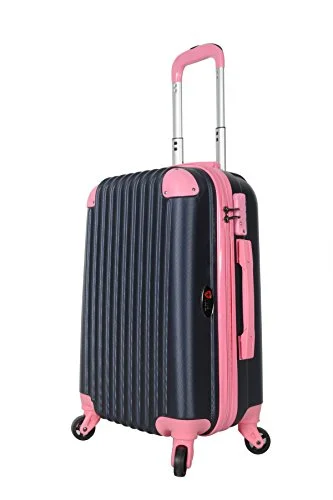 Suitcase for skincare products-four-wheel hard-shell suitcase-Brio Luggage Hardside Spinner Carry-On #808 Navy (Navy/ Pink)