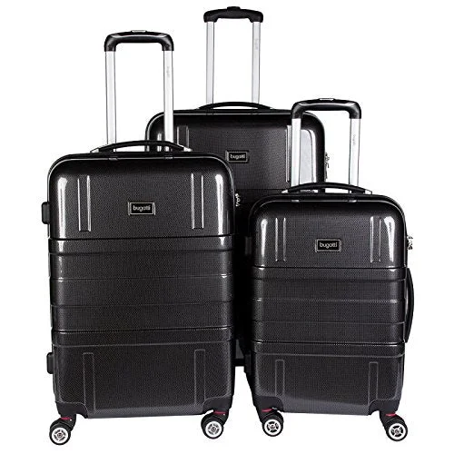 Suitcase for beach outings-smart business suitcase-Bugatti 3 Piece Hard Luggage Set, Black, One Size