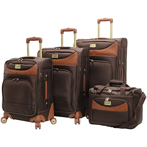 Suitcase with sealed closure-business roller suitcase-Caribbean Joe Castaway 4-Piece Spinner Luggage Set (Chocolate)