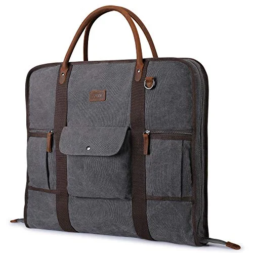 Suitcase for rain gear-suitcases for luxury travel-Carry On Garment Bag for Business Travel S-ZONE Canvas Leather Men Suit Cover