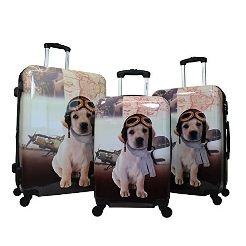 Suitcase for tech kits-suitcase for city trips-Chariot 3-Piece Hardside Lightweight Spinner Luggage Set, Pilot Dog