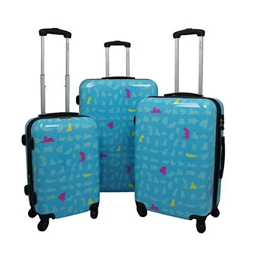 Suitcase for office documents-expandable hard shell suitcase-Chariot 3-Piece Hardside Lightweight Upright Luggage Set, Summer Cat