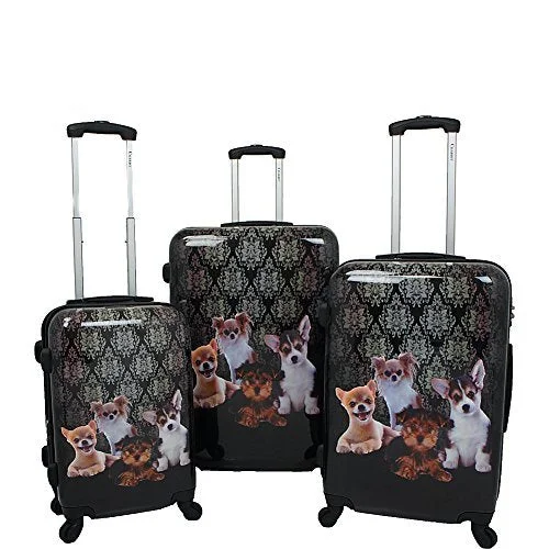 Suitcase for urban trips-kids’ travel rolling suitcase-Chariot 3-Piece Hardside Lightweight Upright Spinner Luggage Set, Doggies