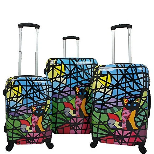 Suitcase with vintage design-travel luggage with extra space-Chariot Cat Stained Glass Art 3-Piece Hardside Lightweight Spinner Luggage Set, Glass Cat