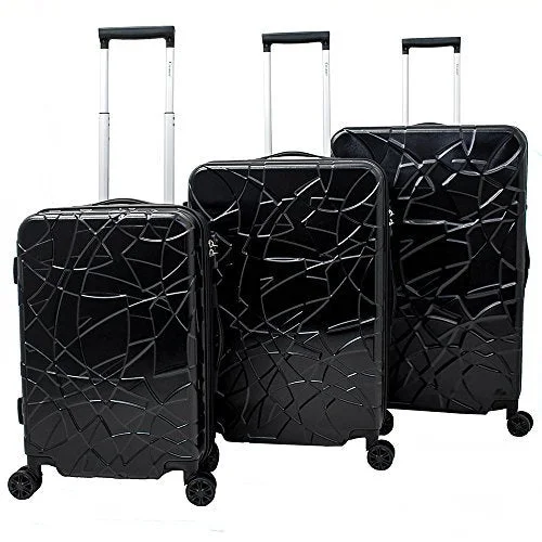 Suitcase with unique seams-luxury soft-shell suitcase-Chariot Crystal 3-Piece Expandable Lightweight Spinner Luggage Set, Black