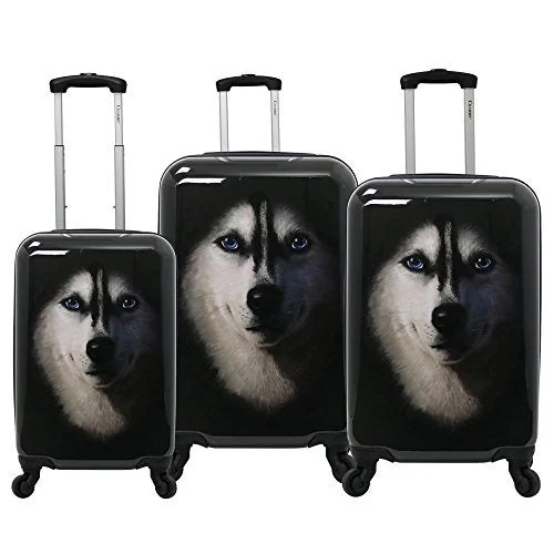 Suitcase with shiny texture-hard shell suitcase for travel-Chariot Dog 3-Piece Expandable Hardside Lightweight Spinner Luggage Set, Husky