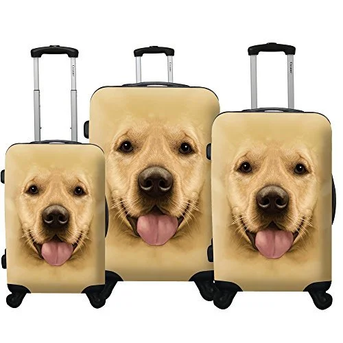 Suitcase with feather-light shell-travel suitcase with exterior pocket-Chariot Dog 3-Piece Expandable Hardside Lightweight Spinner Luggage Set, Labrador