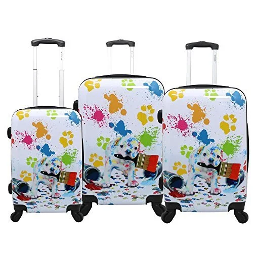 Suitcase with solid handle-travel luggage with zipper pockets-Chariot Doggie 3-Piece Expandable Hardside Lightweight Spinner Luggage Set, Paint