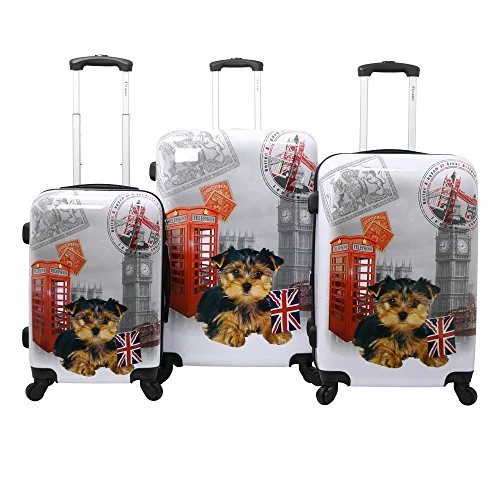 Suitcase with multiple wheels-durable suitcase for airlines-Chariot Doggie 3-Piece Expandable Hardside Lightweight Spinner Luggage Set, Uk