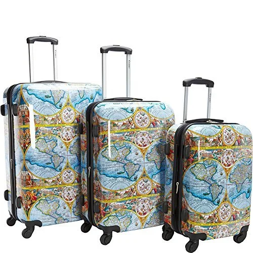 Suitcase with refined style-suitcase with expandable design-Chariot Orbis Terrarum Atlas 3-Piece Hardside Tsa Lock Spinner Luggage Set, Color Map