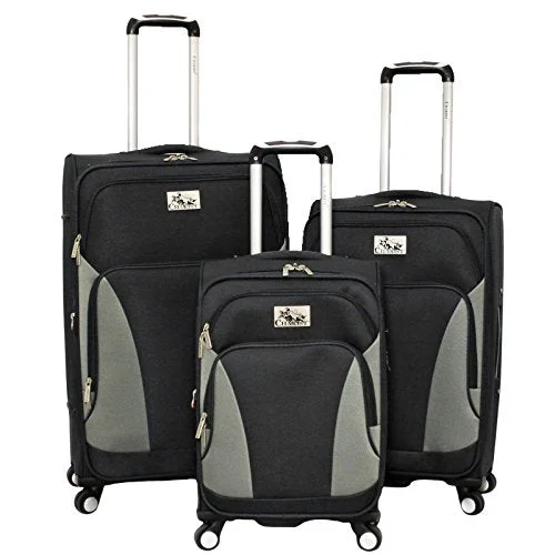 Suitcase with premium style-hard-shell luggage for kids-Chariot Prato 3 Piece Lightweight Upright Spinner Luggage Set, Black, One Size