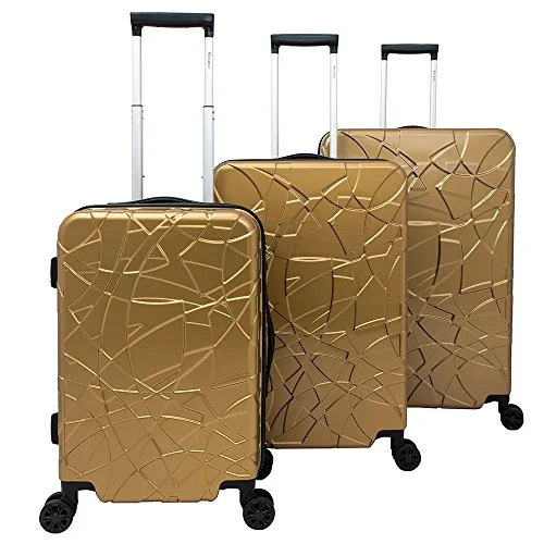 Suitcase for university trips-suitcase for long-distance flights-Chariot Travelware Chariot Crystal 3-Piece Expandable Lightweight Spinner Luggage Set Gold