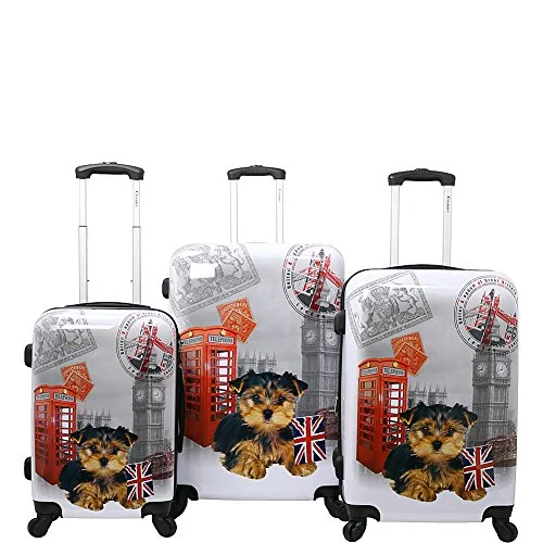 Suitcase with tough stitching-leather business suitcase-Chariot UK 3 Pc Hardside Spinner Set (UK)